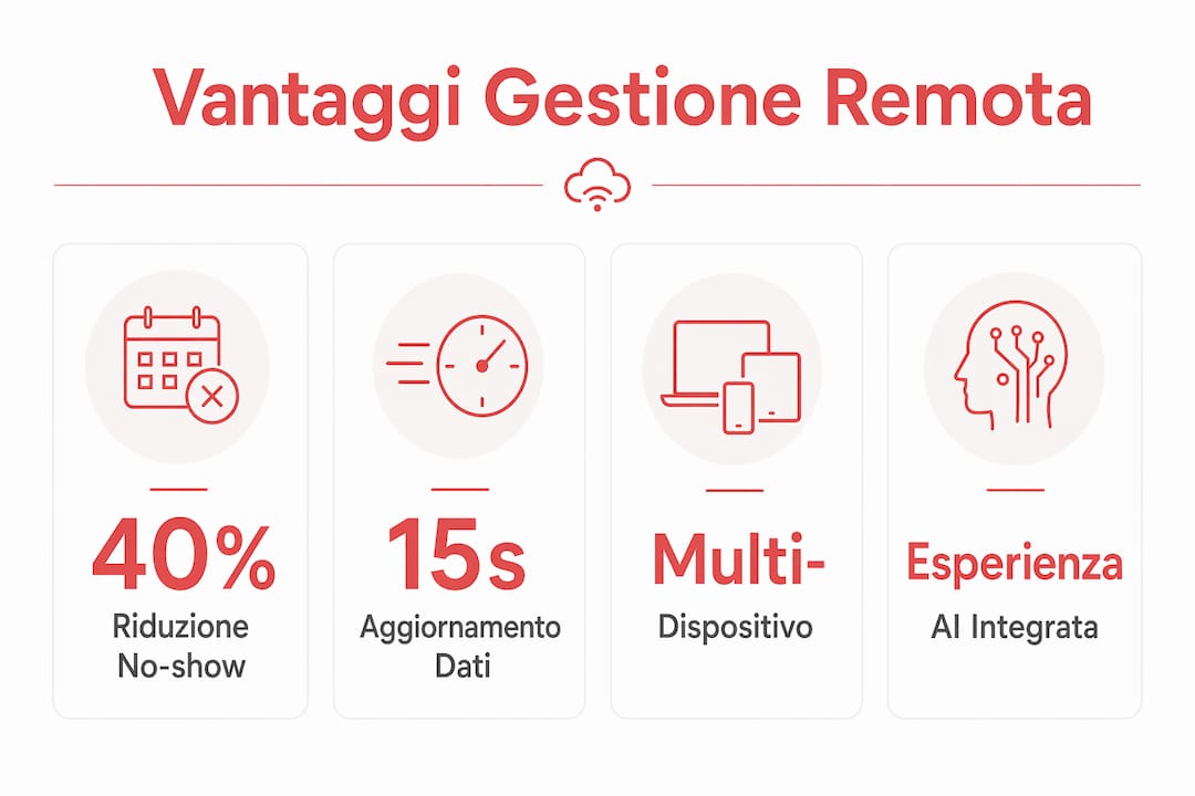 Un’infografica mette in evidenza i benefici della gestione a distanza del ristorante, supportata da dati e statistiche.