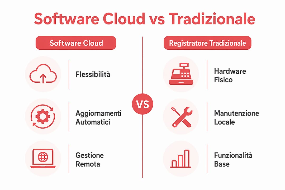Infografica: confronto tra soluzioni cloud e registratore di cassa tradizionale