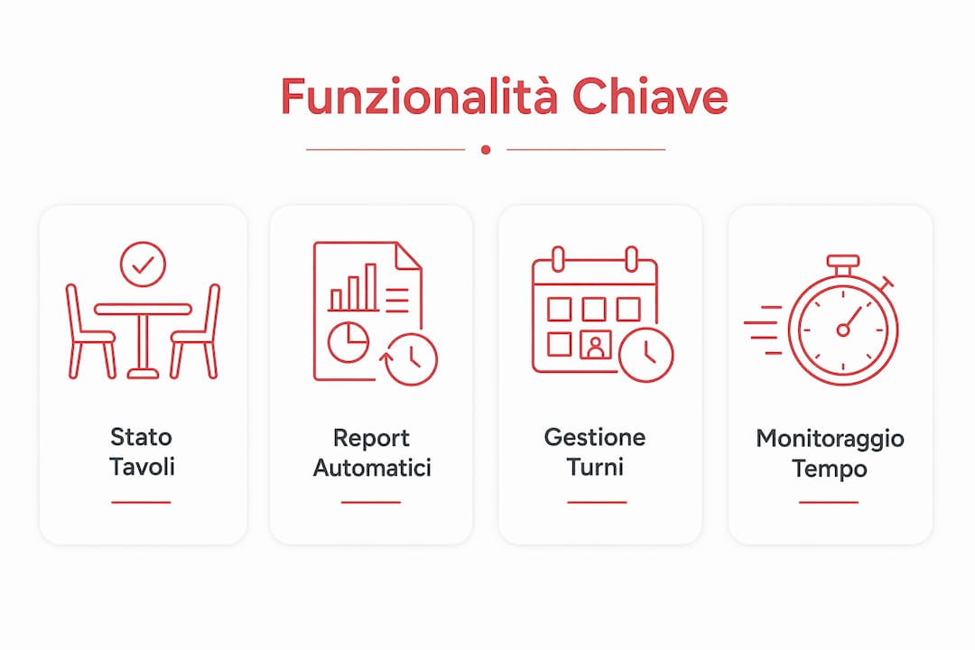 Scopri tutte le principali funzionalità del software per camerieri con questa infografica dettagliata.