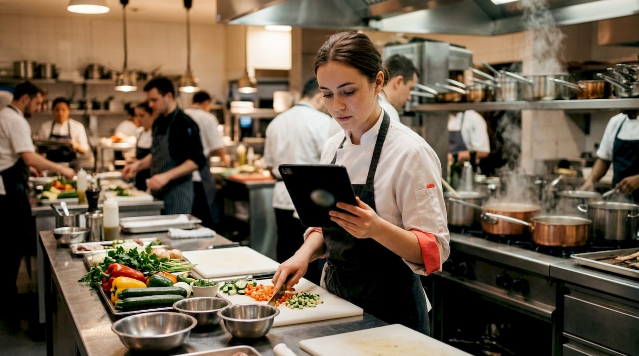 Lo chef gestisce le comande direttamente dal tablet in cucina.