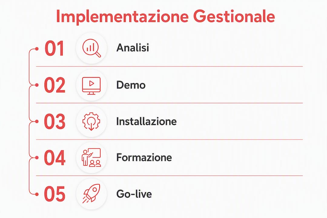 Infografica che illustra le tempistiche e le fasi principali per l’implementazione di un gestionale