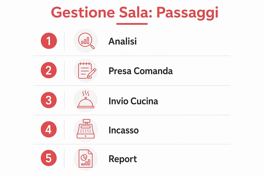 Infografica sui flussi operativi e la gestione degli incassi in sala