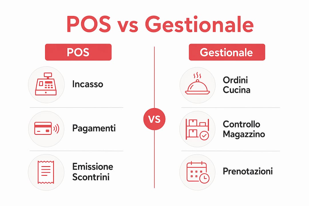 Infografica: confronto tra le funzionalità di un POS e di un gestionale