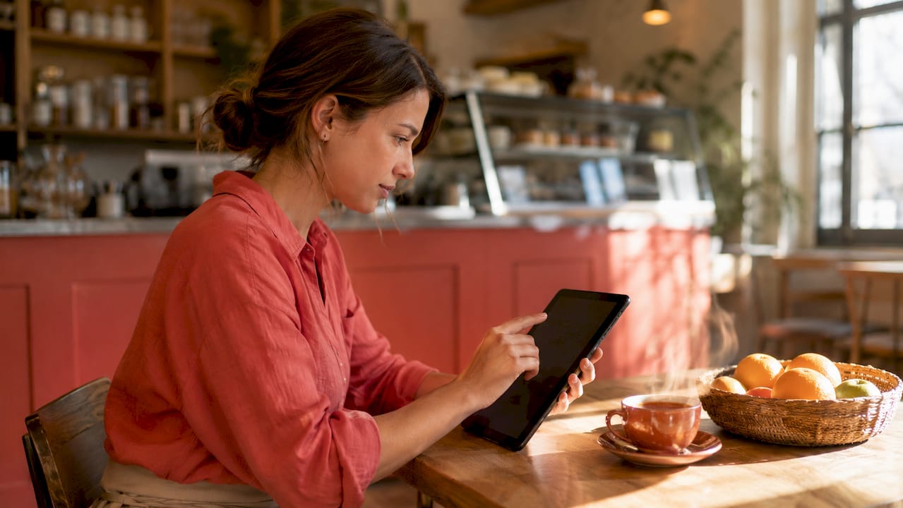 Responsabile di sala che gestisce il ristorante tramite un software cloud su tablet