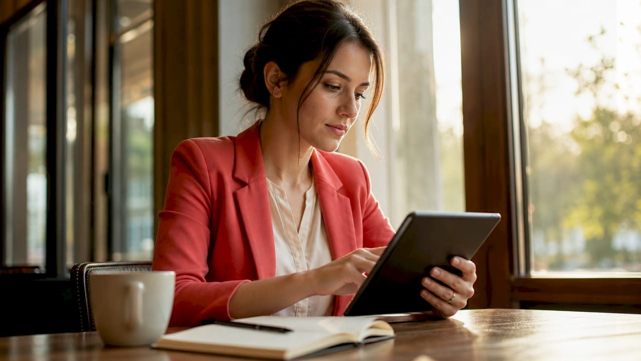 Una donna sta utilizzando un tablet per effettuare delle prenotazioni.