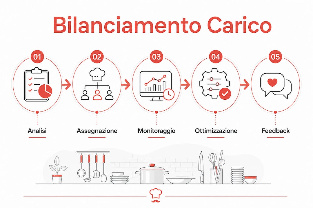 Schema illustrativo del flusso di lavoro per ottimizzare la gestione dei carichi in cucina