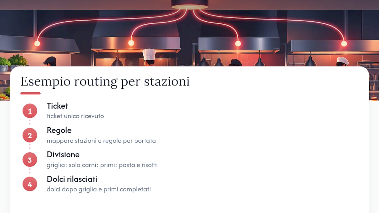 Instradamento dei ticket tra griglia, primi piatti e dolci