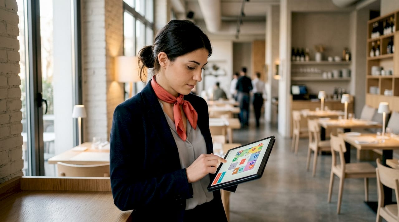 Planimetria digitale della sala con la suddivisione delle zone assegnate ai camerieri