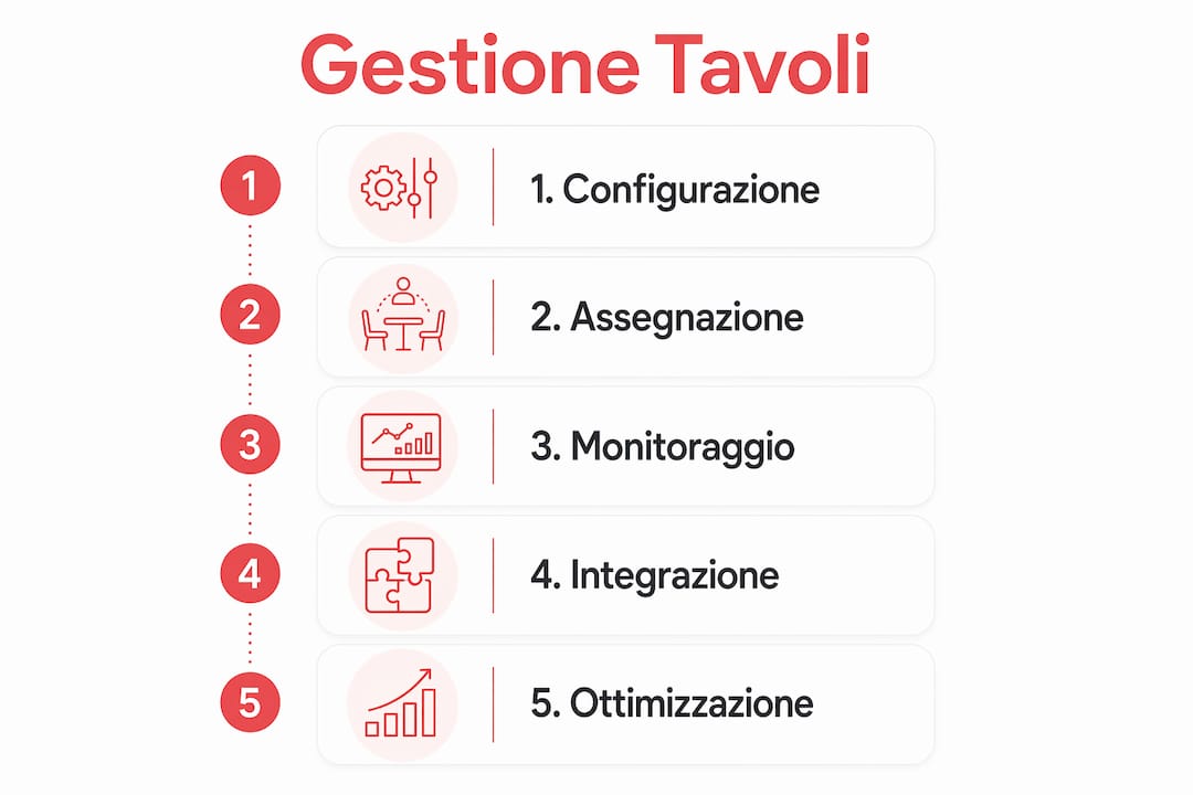 Infografica sui principali step per gestire i tavoli con un software dedicato
