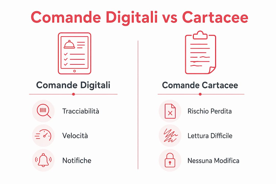 Grafico illustrativo che mette a confronto l’ordine digitale con quello tradizionale su carta